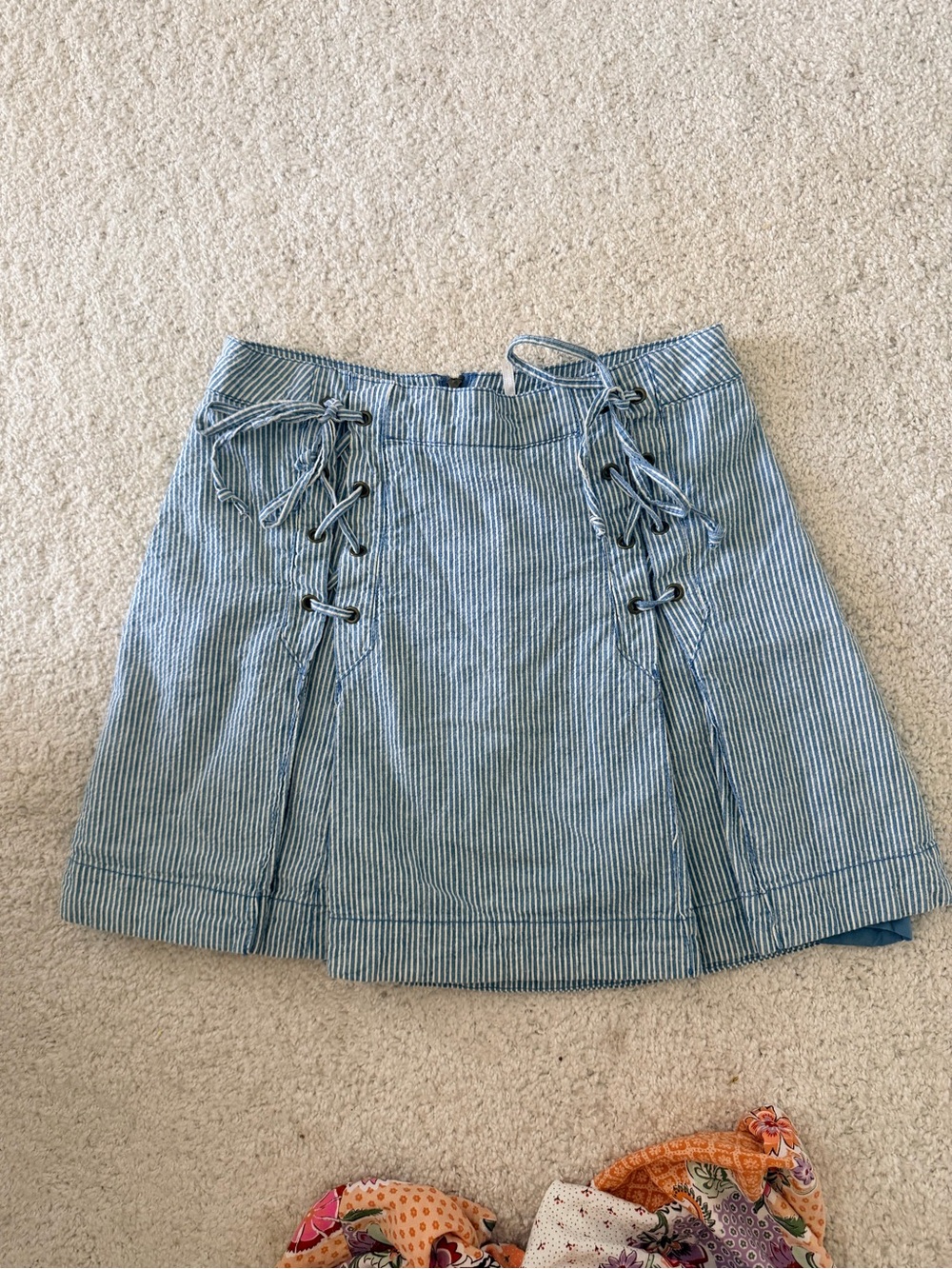 Free People Blue Pinstripe Lace-Up Mini Skirt